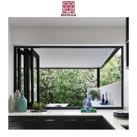 Fenêtre pliante WANJIA pour cuisine, en aluminium étanche, avec volet en verre et persiennes en acier inoxydable, ouverture horizontale, design graphique