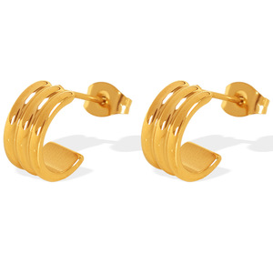 ต่างหูฮักกี้ ดีไซน์ทรงเรขาคณิต สีทอง เงิน ไทเทเนียม สตีล สำหรับทุกเพศ ใส่ได้ทุกวัน EH535 - Product Image 5