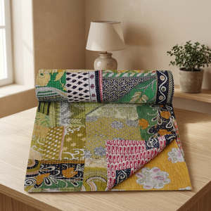 Edredón Kantha de retales Sari tamaño Queen al por mayor - Product Image 3