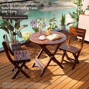 Conjunto de <span class=keywords><strong>Mesa</strong></span> y Sillas Plegables de Madera Maciza de Tres Piezas para Balcón/Patio/<span class=keywords><strong>Terraza</strong></span> - Product Image 1
