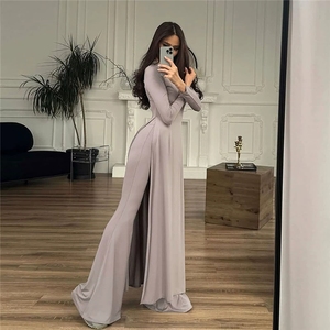 Ghh10021-2025 Bộ hai món quần ống loe dài tay màu trơn thời trang mùa hè mới - Product Image 2