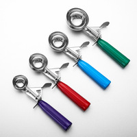 Cuillère à glace multifonction en acier inoxydable écologique, forme de boule, avec logo personnalisé, déclencheur facile