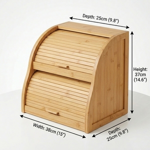 Boîte à <span class=keywords><strong>pain</strong></span> en bambou à double ouverture, côtés incurvés, deux niveaux, portes tambour, grande armoire de rangement alimentaire pour comptoir, Pro, Nouveau - Product Image 3