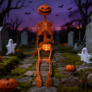 Prix usine Orange 36 pouces squelette d'halloween avec tête de citrouille pour la décoration d'halloween en plein air - Product Image 2