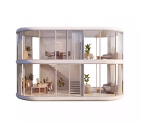 Maison préfabriquée moderne en verre courbé pliable et mobile, bureau modulaire de luxe à 2 étages pour chantier de construction et dortoir