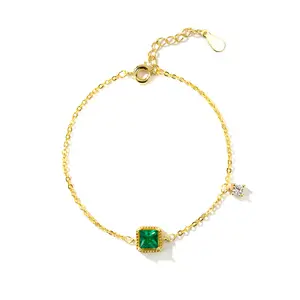 925 Sterling Silver Japanese Simple Emerald Crystal Chain Bracelet Women Light Luxury Temperament Plating 14k Gold Jewelry Gift