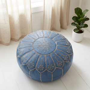 Modern Moroccan Genuine <b>Leather</b> Pouf Ottoman <b>Footstool</b> Handstitched Scenic Seat Cushion Multi-Functional Indoor Outdoor Home - Product Image 4