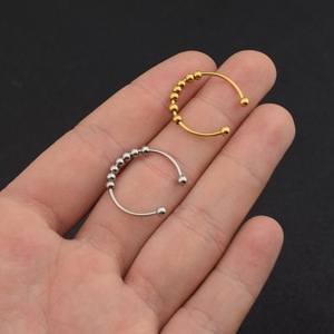 Anillo Geométrico de Acero Inoxidable con Cuentas Móviles, Diseño Simple y Exclusivo, Chapado en Oro y Plata, Anillos Unisex de Moda, Joyería al por Mayor - Product Image 1