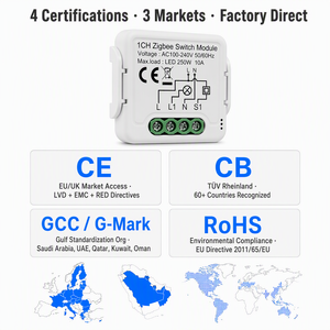 Módulo <span class=keywords><strong>de</strong></span> Interruptor Inteligente WiFi Zigbee Mvava 16A 1-4 Canales Sin Neutro, Compatible con Tuya, <span class=keywords><strong>Apple</strong></span> HomeKit, <span class=keywords><strong>Alexa</strong></span>, Certificado CE, CB, GCC - Product Image 5