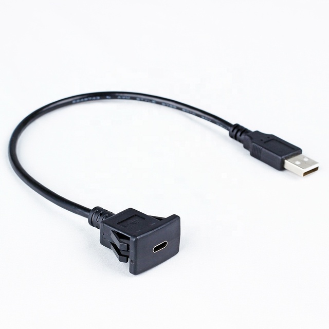 USB-C Panel Mount Cable with USB-A Male to USB-C Female Snap-In Mounting 3A Fast Charging Braid Shielding PVC Jacket