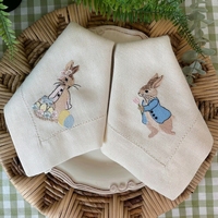 Serviettes en lin brodées à points festonnés, motif Peter Rabbit, écologiques, pour la décoration de table de fête à domicile au printemps