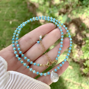 BD-B9242 Bellissima Collana di Perle Turchesi per l'Estate, Collana con Ciondolo di Perla Barocca, Elegante Collana in Pietra Naturale come Regalo - Product Image 6
