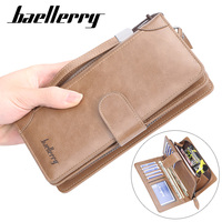 Dompet Panjang PU Pria dengan Banyak Slot Kartu, Lapisan Poliester, Ringan, Kapasitas Besar, Ritsleting Gesper, Tas Clutch Bisnis
