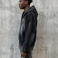 Sweat à capuche zippé pour homme, coupe courte et ample, 100% coton, délavé à l'acide, effet soleil, avec logo personnalisé imprimé, style vintage et grammage lourd