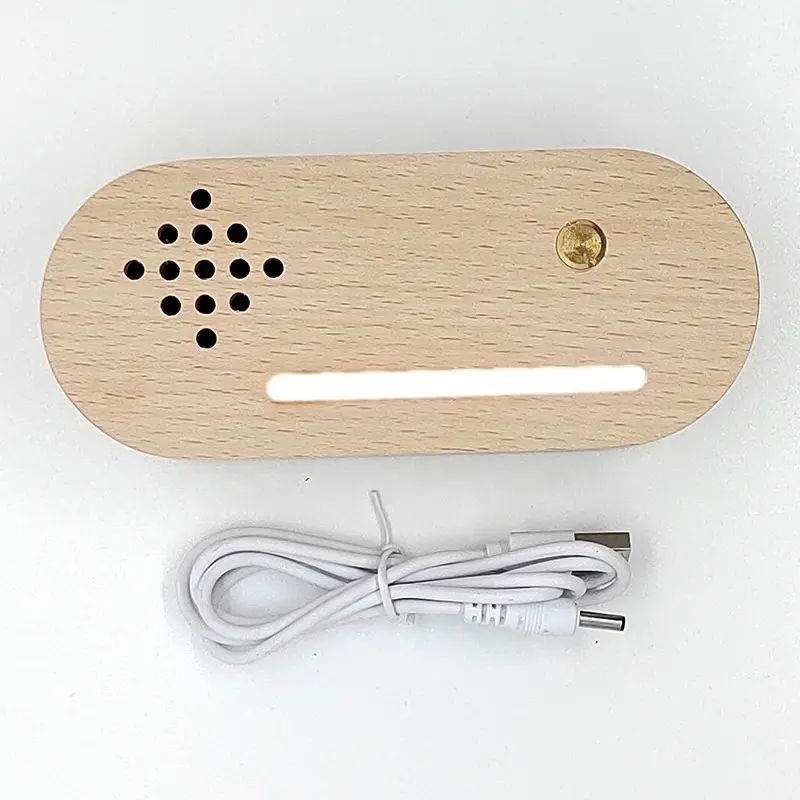 Mobile Phone Control Music Player Oval Solid Wooden Base for 3D Night Light Touch Sensor Rechargeable Battery Warm White