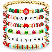 CYNYA Ensemble de bracelets perlés unisexes de Noël, bracelets empilables avec breloques bonhomme de neige et renne, cadeau de fête et de vacances
