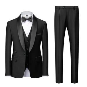 Ensemble de costumes d'affaires 3 pièces élégants pour hommes, coupe ajustée, double boutonnage, avec blazer, gilet et pantalon perlés, idéal pour les soirées et les dîners. - Product Image 1