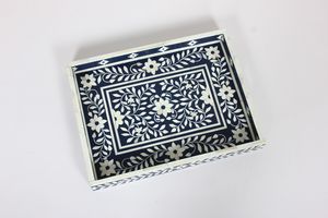 Bandeja rectangular de lujo con incrustaciones florales para servir comida, bandeja de mopa para exhibición de comida, concha de Capiz para boda y restaurante - Product Image 3