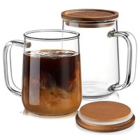 Vaso de Vidrio de Borosilicato Apto para Microondas, Aislado, Ecológico, de 16 oz, con Forma Minimalista y Posavasos a Juego para Bebidas de Oficina