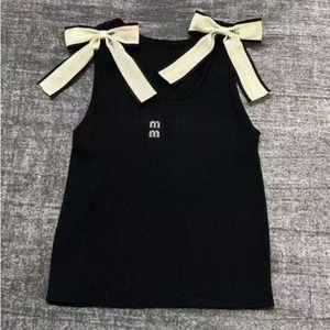 <span class=keywords><strong>T</strong></span>-shirt Corta da Donna Senza Maniche con Fiocco sulla Spalla, Stile Designer Miu, Elegante Casual, Ricamata Minmin - Product Image 3