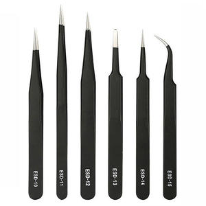Juego de pinzas antiestáticas, 6 piezas, puntas planas y curvas de acero inoxidable ESD para reparación de productos electrónicos y trabajos de precisión - Product Image 5