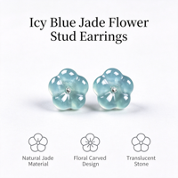 Boucles d'oreilles en jadéite bleu glacial naturel en forme de fleur de prunier, type A, en jade guatémaltèque, pour femmes, vente en gros