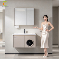Meuble de salle de bain mural de haute qualité en contreplaqué avec vasque et armoire miroir LED