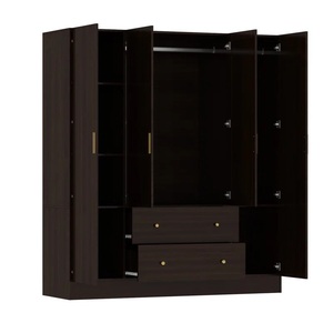 Armoire miroir OEM MDF marron Armoire en bois massif Armoire en bois quatre portes deux tiroirs Armoire en carton Meubles de chambre à coucher avec miroir - Product Image 1