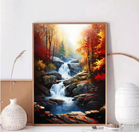Peinture par numéros pour adultes, paysage forestier d'automne avec cascade, kit de peinture acrylique DIY sur toile imprimée, décoration murale paysage d'automne