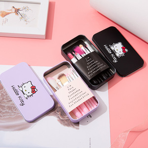 Logo personnalisé prix usine prix 7 pièces <span class=keywords><strong>Hello</strong></span> Mini <span class=keywords><strong>Kitty</strong></span> voyage ensemble de pinceaux pour le maquillage dans une boîte en fer blanc utilisation yeux et visage en gros - Product Image 2