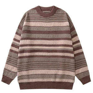 Pull en tricot rayé pour homme, manches longues, col rond, décontracté, pour l'automne, 100% acrylique, épaisseur standard - Product Image 1
