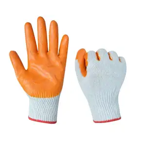 Fábrica China Protección Laboral construcción seguridad algodón tejido látex pintura trabajo naranja hilo látex nitrilo guantes