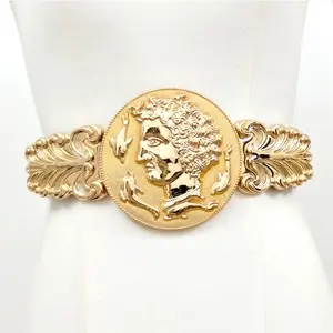 Offre Spéciale de créateur doré élastique maigre dame corps Cinch ceintures force élastique Vintage métal doré ceinture pour les femmes