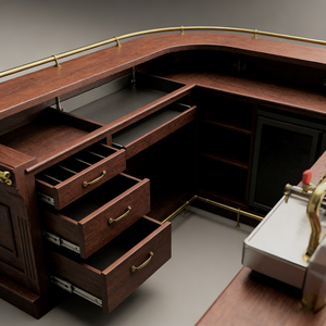 مرافق بار فاخرة من الخشب الصلب الداكن مع خطوط معدنية ذهبية وملحقاتها إضاءة ليد أدوات معدنية - Product Image 2