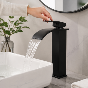 Rubinetto a Cascata Nero Opaco in Acciaio Inossidabile per Lavabo, Monocomando con Collo Alto, Rivestimento in Ceramica PVD per Bagno Moderno - Product Image 6