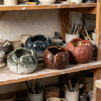 Pot Keramik Tekstur Kasar Tidak Beraturan Berlapis Glaze Buatan Pabrik OEM, Pot Bunga Sukulen Wabi-Sabi Buatan Tangan, Dekorasi Taman & Meja