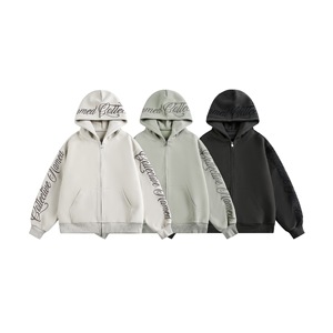 Sweat-shirt unisexe à capuche zippé HC, coupe oversize, manches classiques, motif lettre brodé, en coton noir French Terry, décontracté, automne - Product Image 4