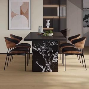 Juego de Mesa y Sillas de Comedor de Estilo Bauhaus Italiano, con Superficie de Roca Negra Pura, Duradero, Resistente a los Arañazos, de Gran Tamaño, Simple y Moderno - Product Image 4