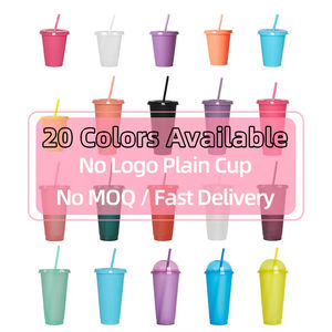 Vente en gros de gobelets en plastique transparents réutilisables de 16 oz et 24 oz sans BPA, gobelets à paillettes changeant de couleur avec paille et couvercle, logo personnalisé - Product Image 4