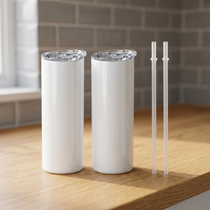 USA Stock Stainless Steel 20oz White Glitter Vacuum Insulated Double Wall Tumbler with Lid and <b>Straw</b> - Product Image 2