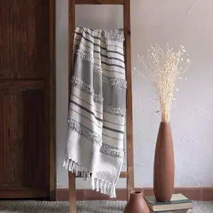 Piata Mumbai Couverture Beige 90x150 cm Rayée Tissée Bords Effilochés Usage Domestique - Product Image 3