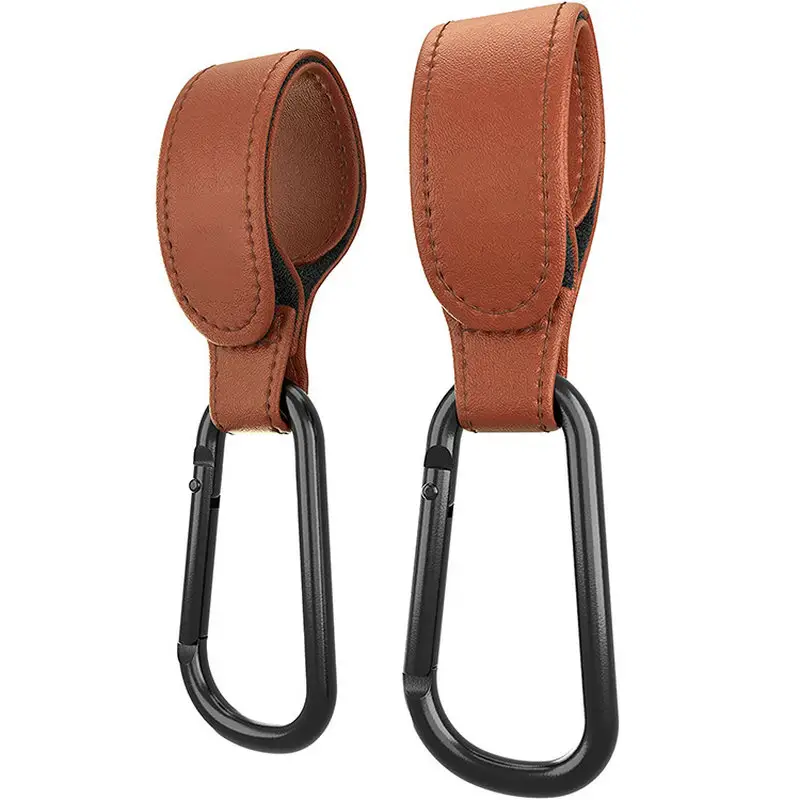 Wholesale Multi Purpose D Ring Clasp Hanging Custom PU Leather Carabiner Clip Baby Stroller Hooks