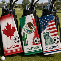 Serviette de golf en microfibre personnalisable, serviette gaufrée imprimée avec logo de drapeau national ou de football, absorbante, en tissu non pelucheux, cadeaux promotionnels