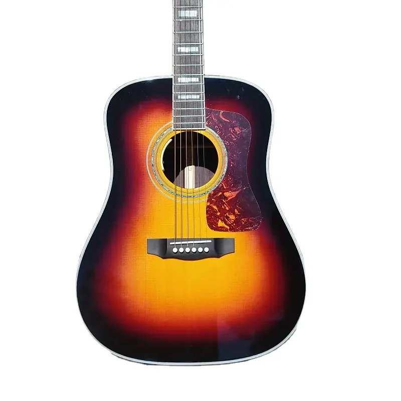 Cổ thông qua cơ thể rắn gỗ hồng mộc trở lại Side mun Fingerboard Acoustic Guitar trong Sunburst miễn phí vận chuyển trong kho