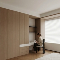 Armoire intégrée minimaliste moderne avec bureau et panneau arrière cannelé – Poste de travail modulaire pour chambre à coucher