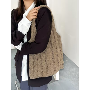 Nuova Borsa in <span class=keywords><strong>Lana</strong></span> Lavorata a Maglia Autunno-Inverno - Grande Capacità, Versatile, Stile Rilassato, Borsa a Tracolla Singola per Donne - Product Image 3