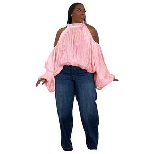 N8147 para Otoño 2025, Top de Mujer con Tirantes Cruzados en la Espalda, Holgado, de Organza de Poliéster, Hombros Descubiertos, Color Sólido, Estilo <span class=keywords><strong>Milf</strong></span>, con Costuras Decorativas - Product Image 5