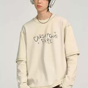 เสื้อยืดแขนยาวผู้ชายแบบสองชั้น ผ้าฝ้าย 100% สไตล์ลำลอง ทรงโอเวอร์ไซส์ พิมพ์ลายดิจิทัล ลายถักนิตติ้ง น้ำหนัก 180 กรัม - Product Image 4