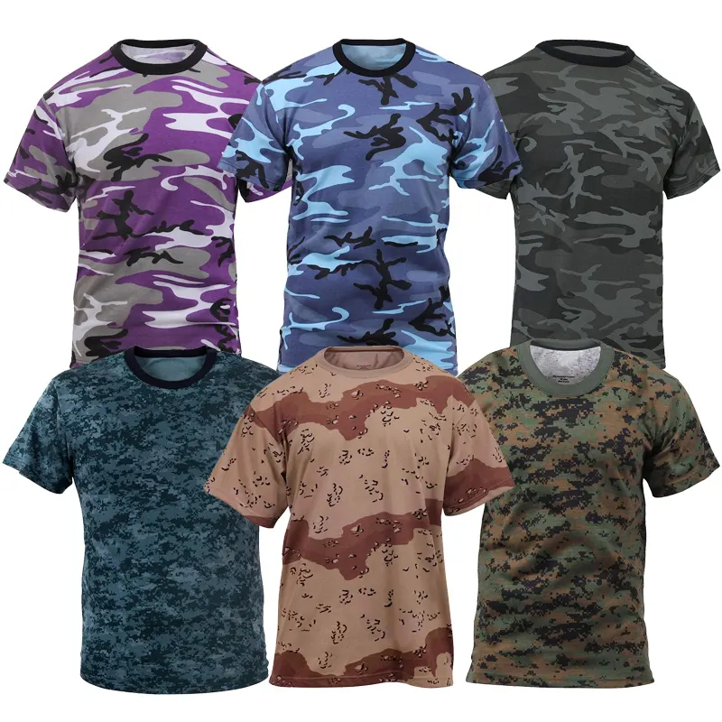 Custom Men's Cotton Polyester Combat Outdoor Camouflage Camo Black Short Sleeve Tactical T Shirts