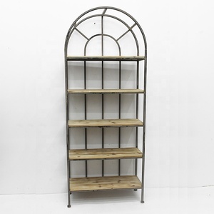 Étagère à livres en bois Luckywind, design vintage rustique, dessus arqué, cadre en métal antique à 5 niveaux - Product Image 5